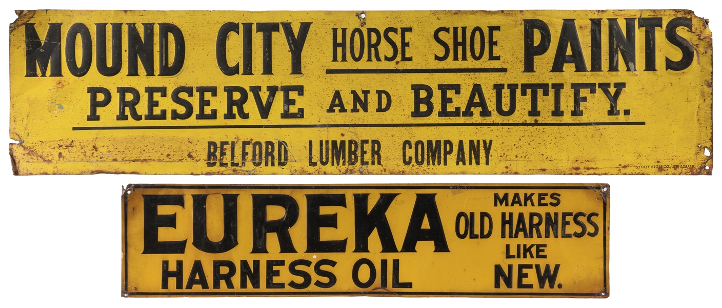  Two Horse Tack Signs. Early 1900s. Group of two embossed si...