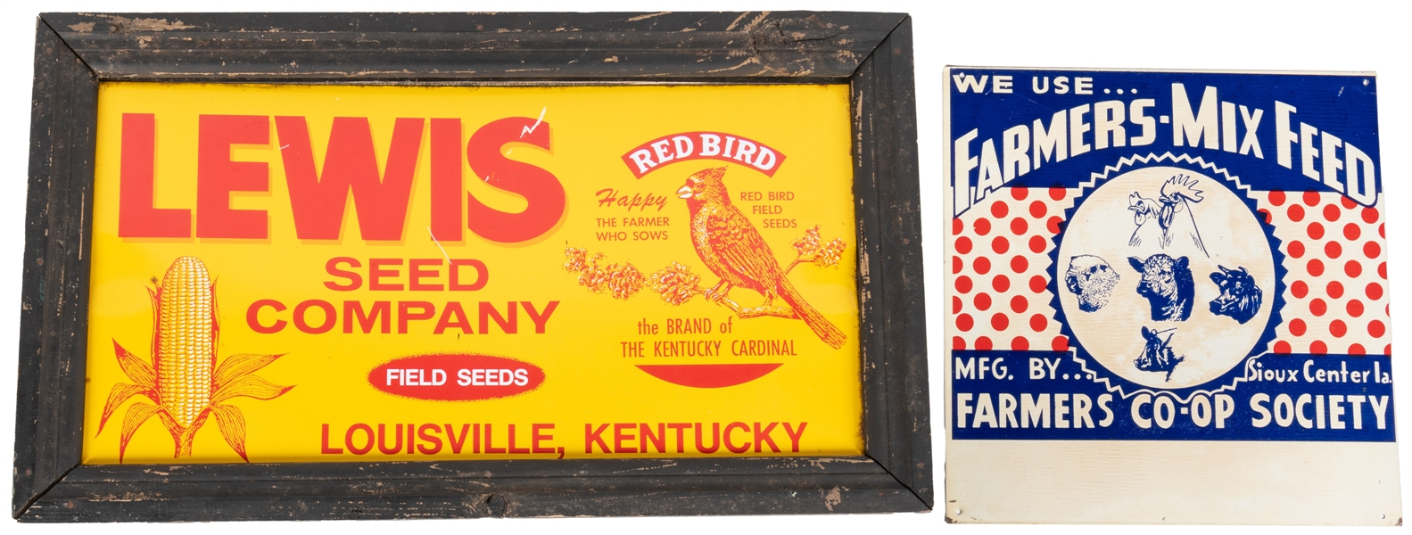  Two Agricultural Signs. Lewis Seed Company & Farmers-Mix Fe...