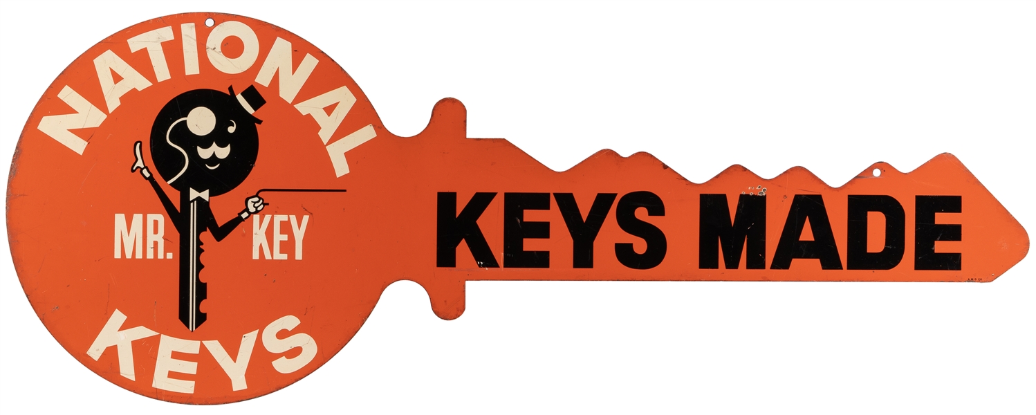  National Mr. Keys Sign. Die cut double sided tin (DST) sign...