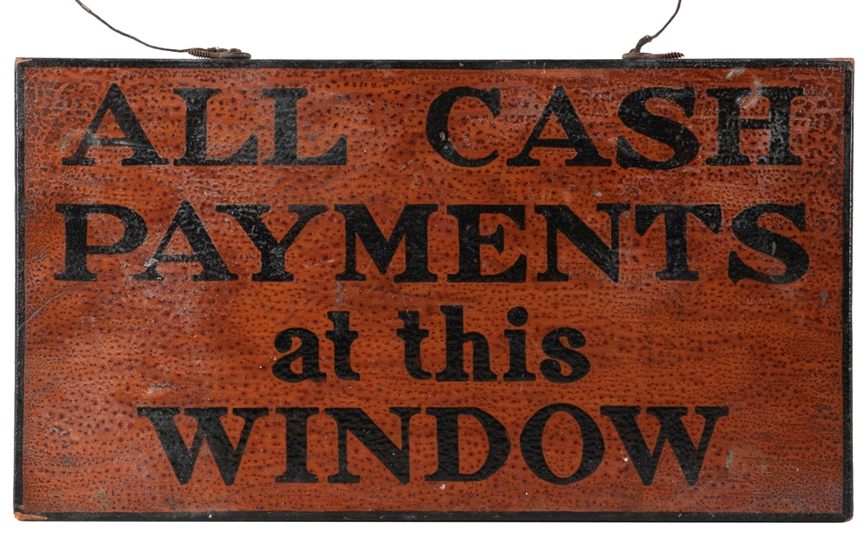  All Cash Payments at this Window Sign. Circa 1950s. Stencil...