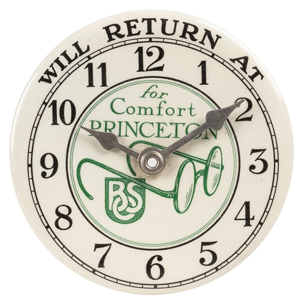  Optometrist “Will Return At” Celluloid Clock Sign Button. C...