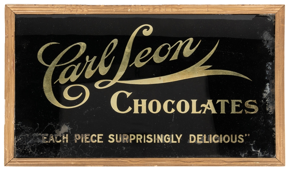  Carl Leon Chocolates Reverse Glass Sign. Circa early 20th c...