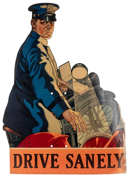  Drive Sanely Automobile Safety Standee. Circa 1930. Color o...