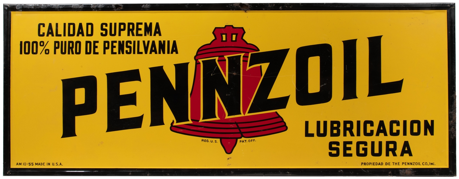  Large Pennzoil Sign. 1955. Large wood-backed single sided t...