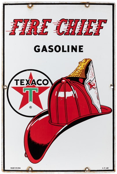  Texaco Fire Chief Gasoline Porcelain Pump Plate. 1963. Sing...