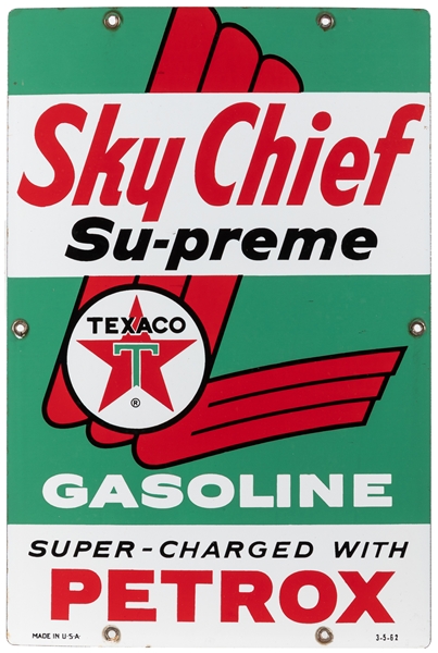  Texaco Sky Chief Su-preme Porcelain Pump Plate. 1962. Singl...