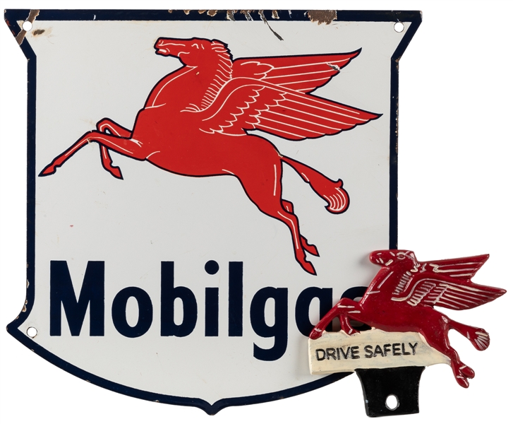  Mobil Pegasus Shield Porcelain Pump Plate & License Plate T...