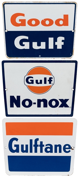  Group of Three Gulf Porcelain Gas Pump Plates. Three single...