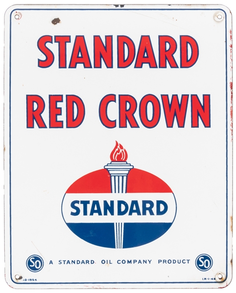  Standard Oil Red Crown. Single-sided porcelain (SSP) gas pu...