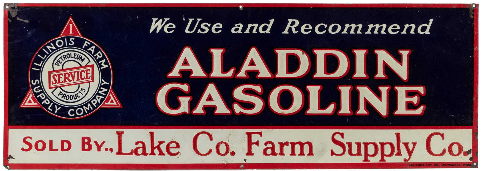  Aladdin Gasoline Sign. Milwaukee: Reliance Adv. Co., ca. 19...