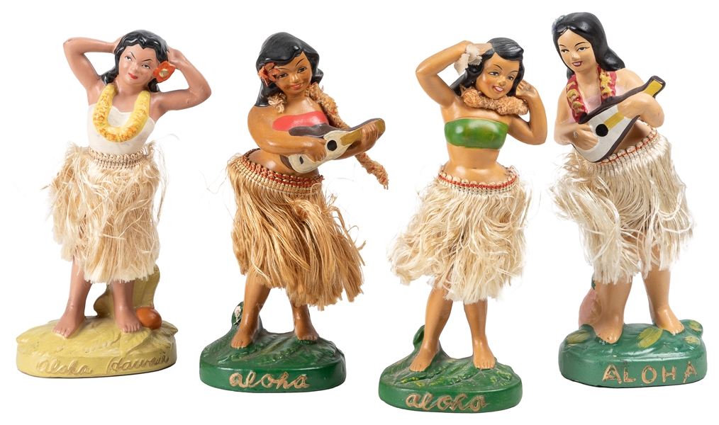  Group of Four Hula Girl Dashboard Ornaments / Nodders. Japa...