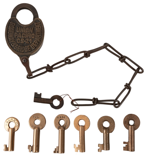  Brass Railroad Switch Keys. Group of brass RR switch keys f...