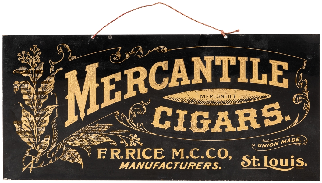  Mercantile Cigars Tin Gilt Hanging Sign. Early 20th century...