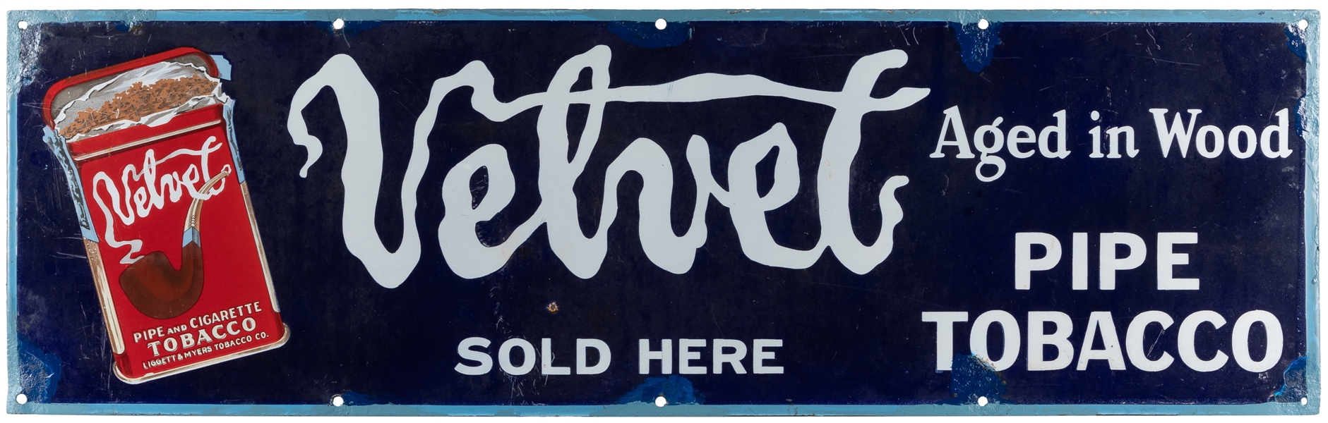  Velvet Pipe Tobacco Porcelain Sign. 1920s. Single-sided por...