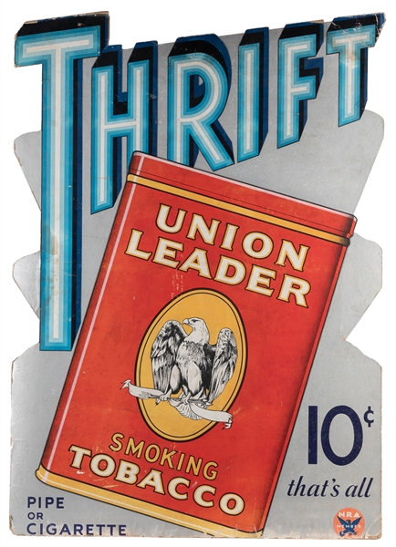  Thrift Union Leader Smoking Tobacco Sign. Large die cut car...