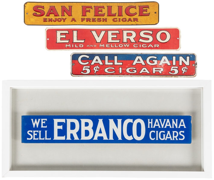  Three Cigar Door Pushes. Group of three single sided tin (S...