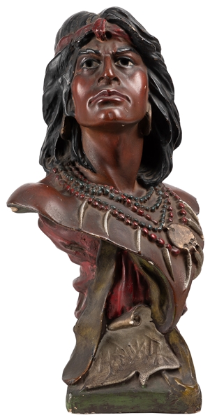  Chalkware Cigar Store Indian Bust Hiawatha. Early 20th cent...