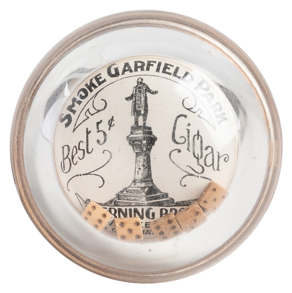  Garfield Park 5c Cigars Advertising Dice Paperweight. Early...