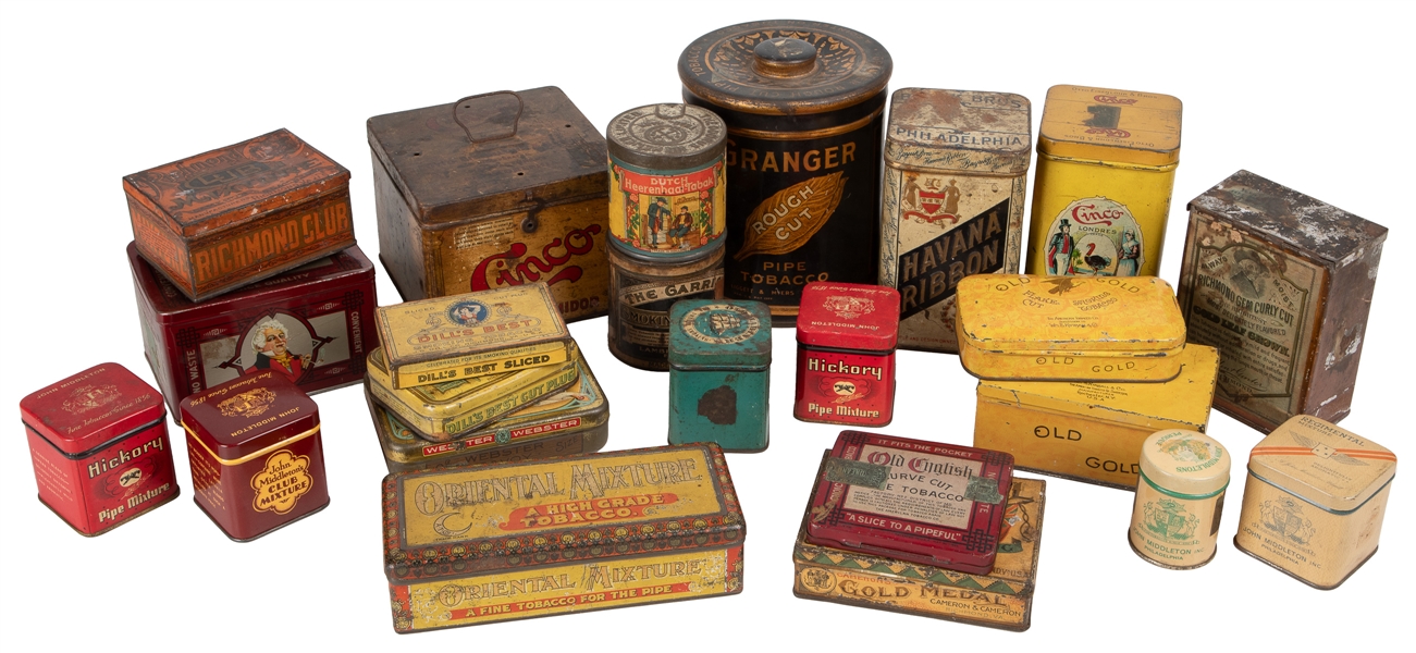  Assorted Tobacco Tins. Early 20th century. Large lot of 23 ...