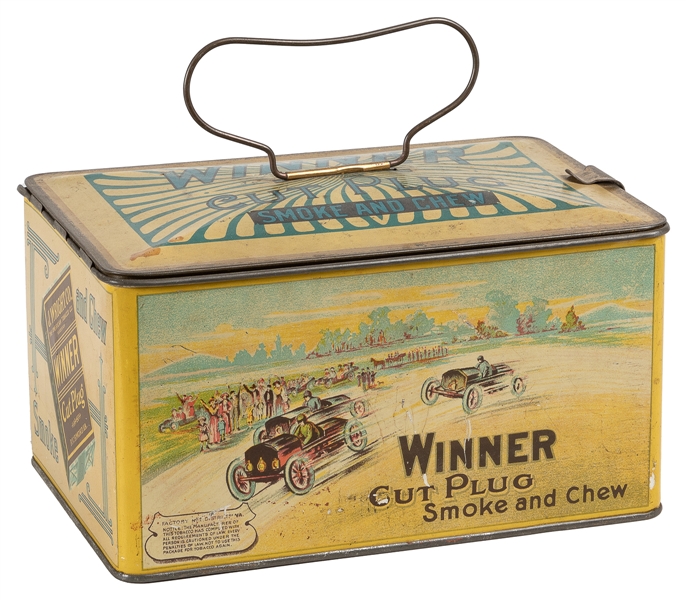  Winner Cut Plug Tobacco Tin. Lunchbox-form lithograph tobac...