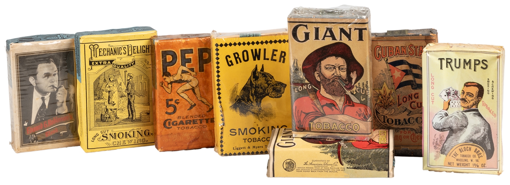  [TOBACCO]. Group of 8 Full Packs of Vintage Tobacco. [V.p.,...