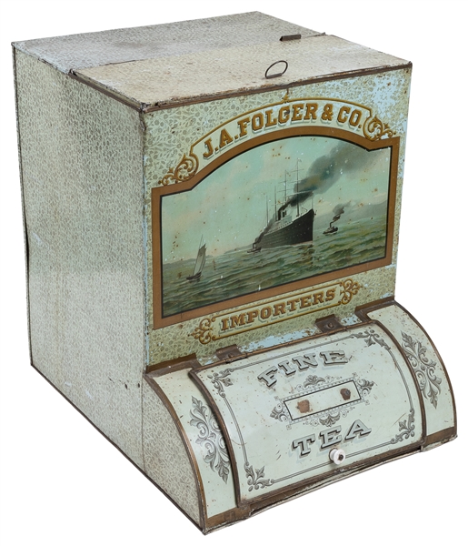  J. A. Folger & Co. Tin Lithographed Store Tea Bin. [San Fra...