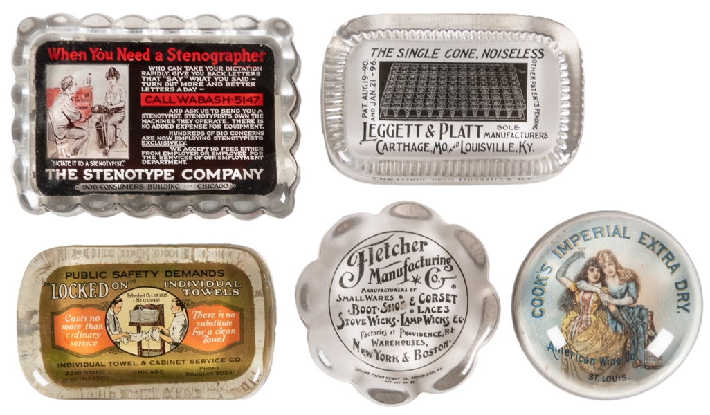  [PAPERWEIGHTS]. Group of 5 Assorted Advertising Paperweight...