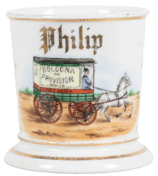  Bologna & Provision Dealer Horse-Drawn Wagon Shaving Mug. G...