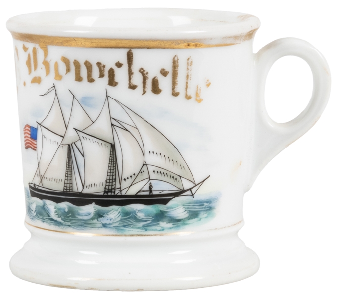  Ship / Sailor Shaving Mug. Gilt painted porcelain, lettered...