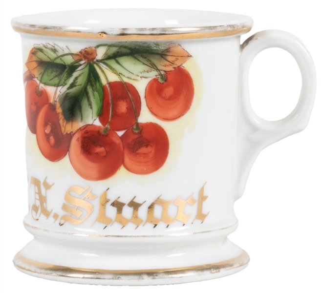  Cherries Shaving Mug. Gilt painted porcelain, lettered L.N....