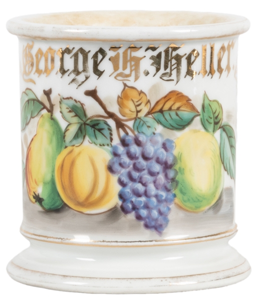  Fruit Shaving Mug. Gilt painted porcelain, lettered George ...