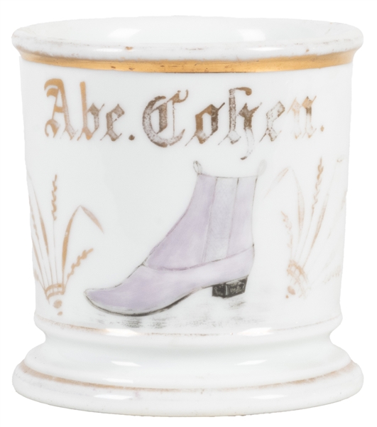  Shoemaker / Bootmaker Shaving Mug. Gilt painted porcelain, ...