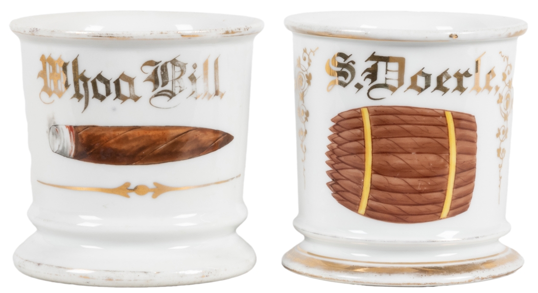  Pair of Cigar Shaving Mugs. Including: a bundle of cigars w...