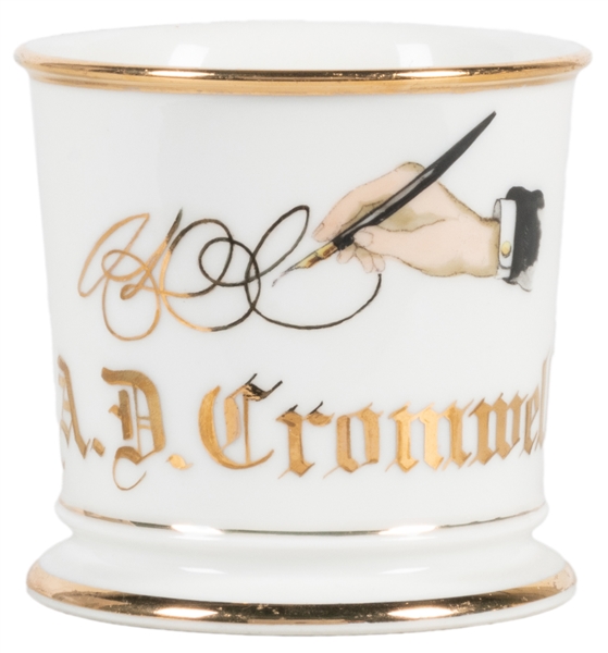  Fountain Pen Shaving Mug. Gilt porcelain mug, lettered A.D....