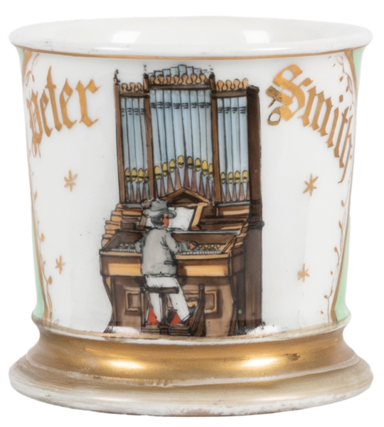  Organist Occupational Shaving Mug. Gilt porcelain mug, lett...