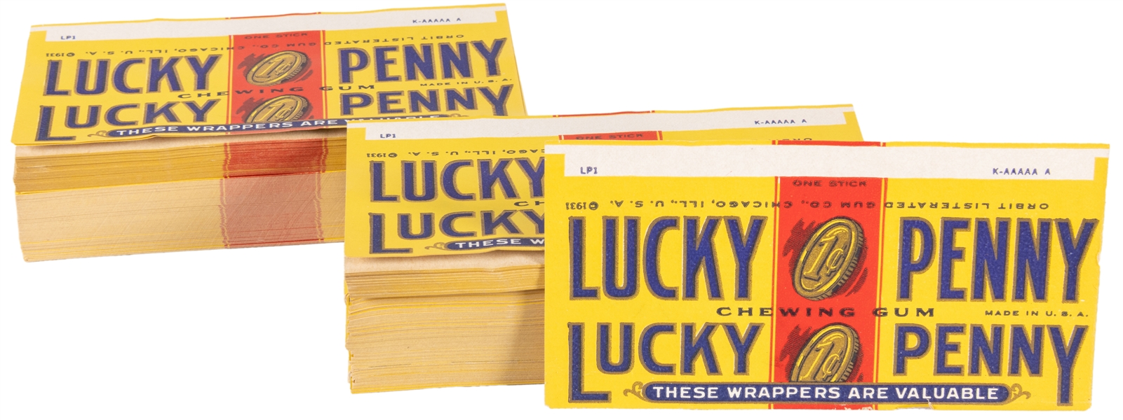  Lucky Penny Chewing Gum Stack of Factory Unused Wrappers. C...