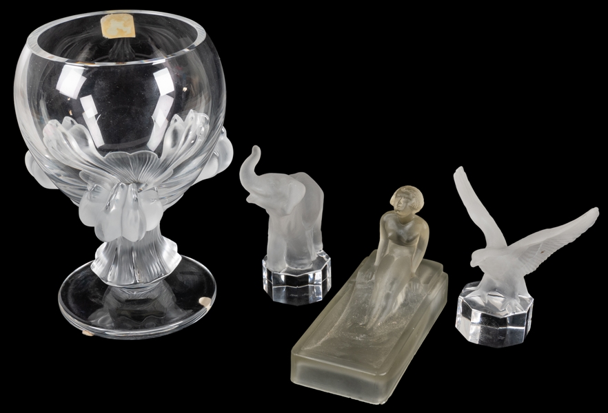  Lalique “Bagheera” Crystal Vase, Goebel Crystal Animals, an...