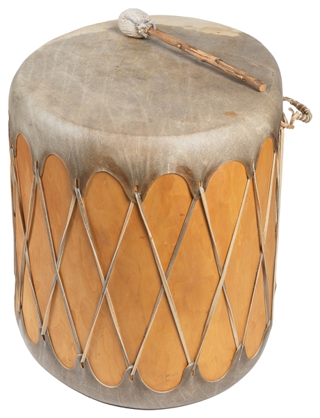  Native American Large Rawhide Drum. Late 20th century. Stre...