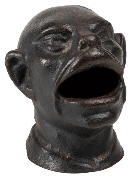  [PENNY PITCHING GAME]. Cast Iron Chinese Head. Stereotypica...