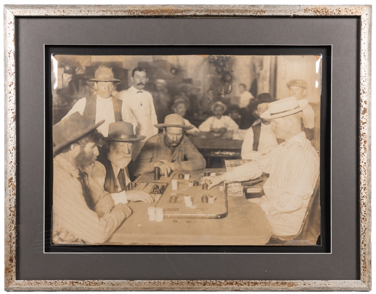  Large Vintage Albumen Photograph of a Saloon Faro Game. [Mo...