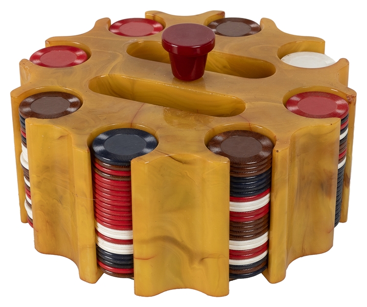  Bakelite Gaming Chip Caddy. Swirled butterscotch Bakelite c...