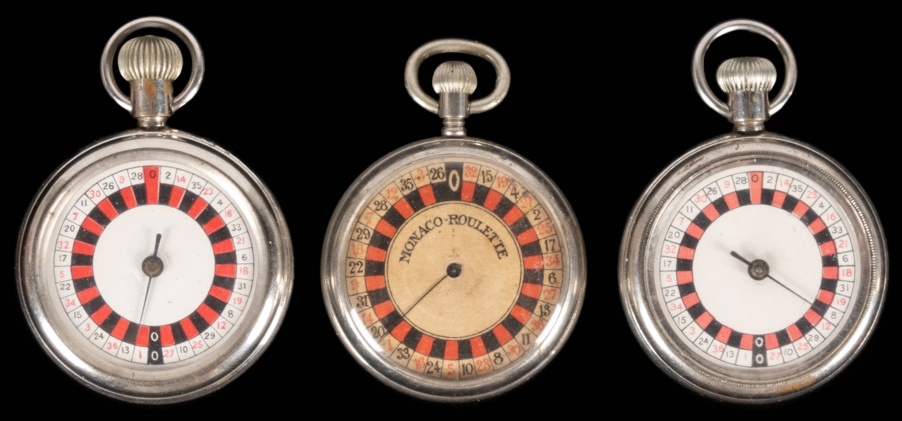  Three Roulette Gambling Pocket Watches. Three pocket roulet...