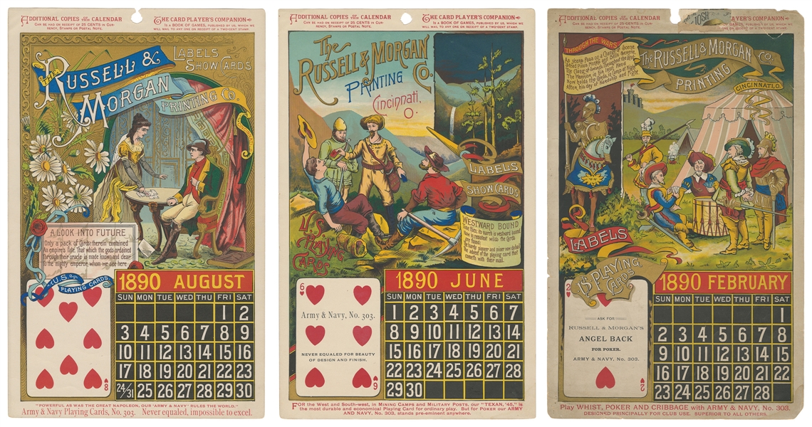  Three Russell & Morgan 1890 Calendar Pages. Cincinnati: Rus...