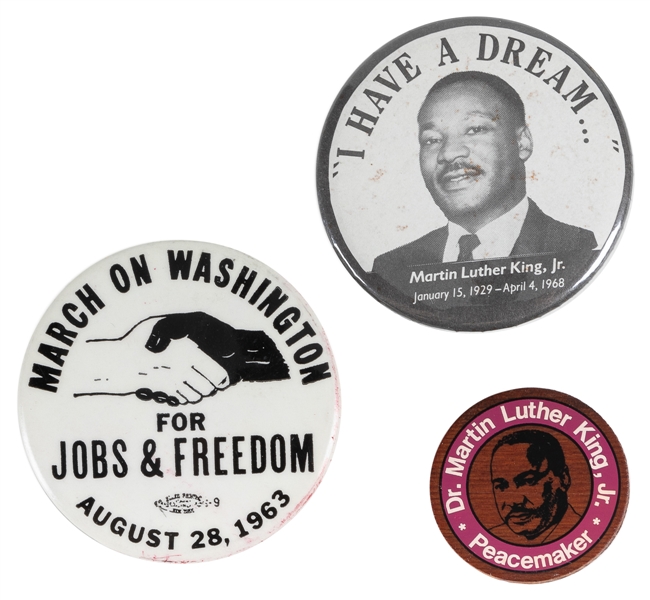  [King, Martin Luther, Jr., subject]. Trio of Pinbacks Featu...