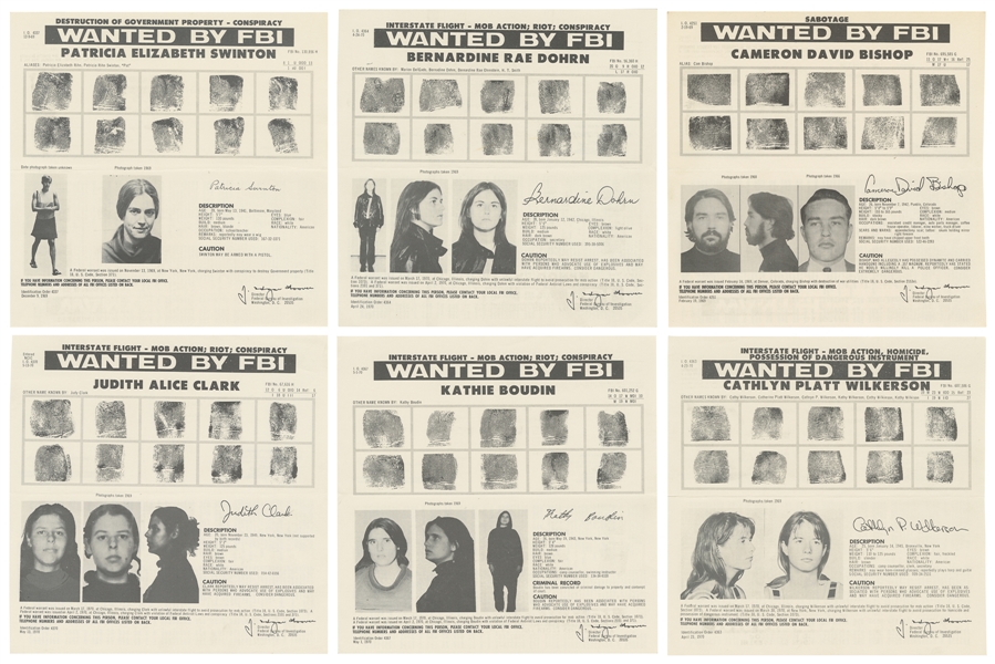  [WEATHER UNDERGROUND]. Group of 6 Original F. B. I. Wanted ...