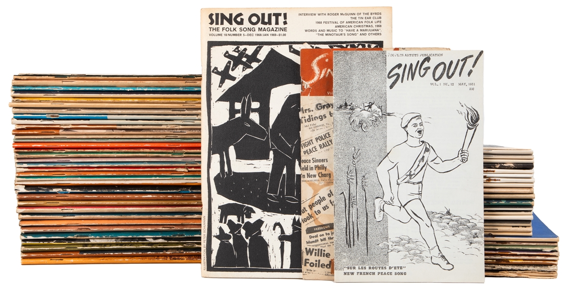  [PERIODICALS]. Large Collection of “Sing Out Folk Music Mag...