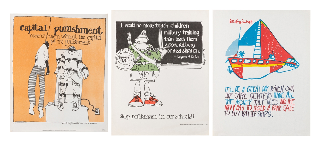  [War Resisters League]. Trio of Anti-Militarism Posters. Ne...