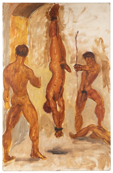  [ARTIST UNKNOWN]. Four Naked Men, One Suspended and Bound. ...