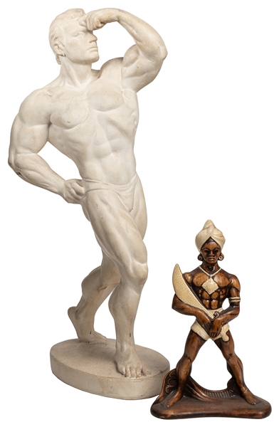 Plaster Bodybuilder Statuette. 