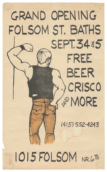 [HANDBILL]. Grand Opening Folsom St. Baths Sep. 3-4 & 5 Free Beer Crisco and More. 